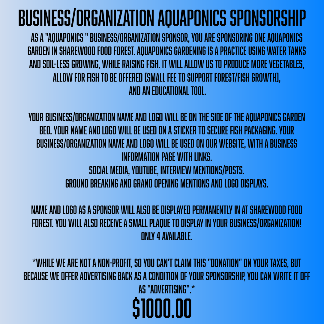 Business/Organization Aquaponics Sponsorship